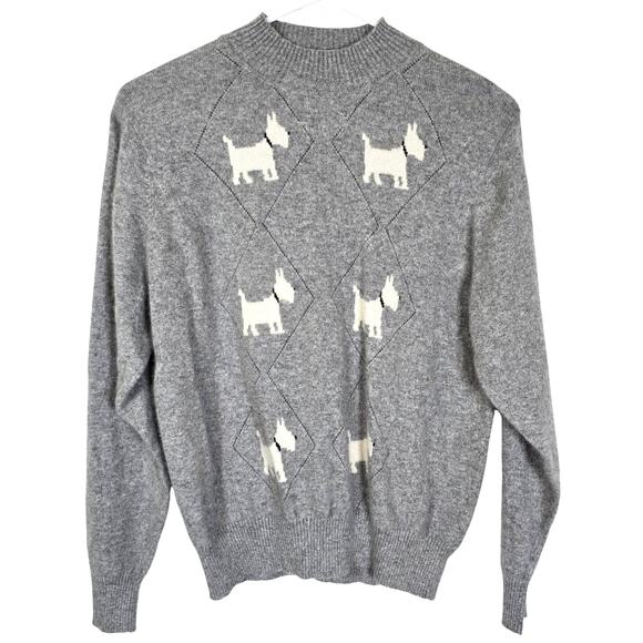 Adorable Scottie Dog Sweater Women's XS/S Gray White Argyle Cashmere? Academia - Picture 1 of 7